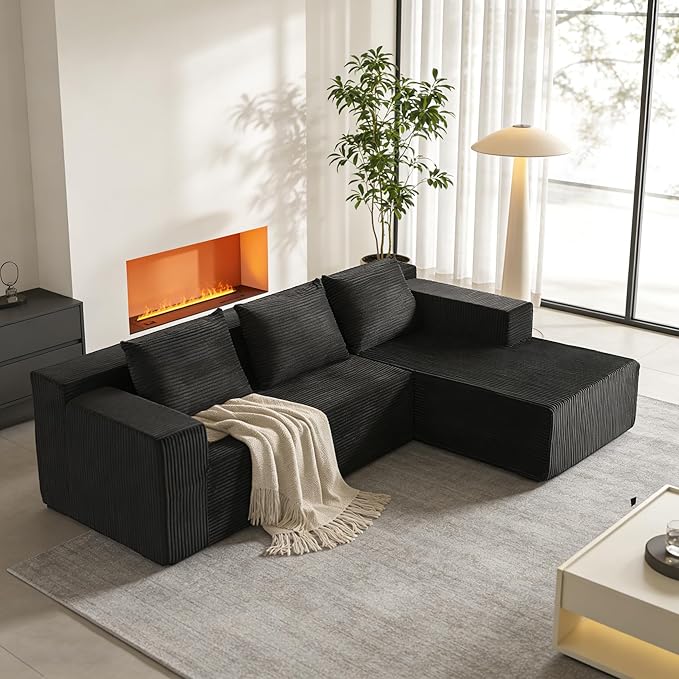 ANONER 103 L-Shape Cloud Sectional Sofa with Chaise Modern Minimalist Modular Deep Seat Couch Boneless Free Combination Furniture No Assembly Required Dark Grey for Living Room Apartment