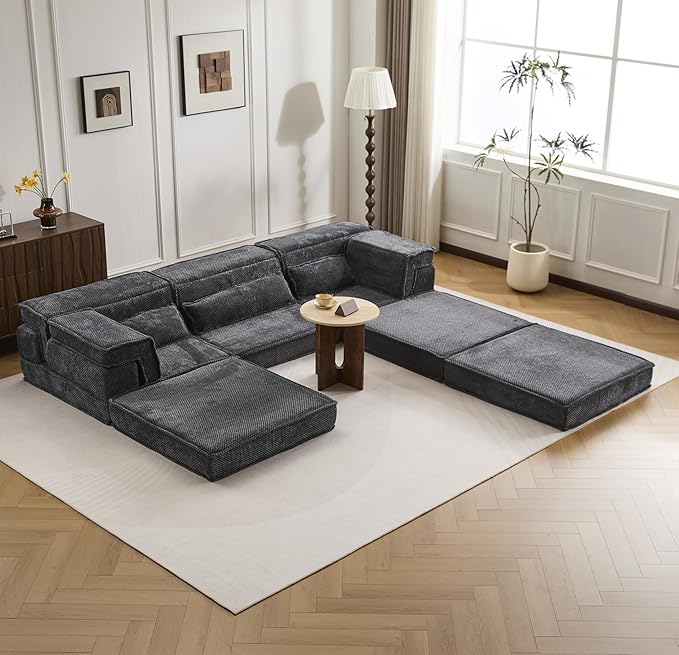 KEIKI 2Seat Modular Velvet Sofa Couch with Chaise Memory Foam for Living Room Home Office Style Conscious Homeowners Cozy Warm Perfect for Entertaining Relaxation Classic Refined Design Dark Grey