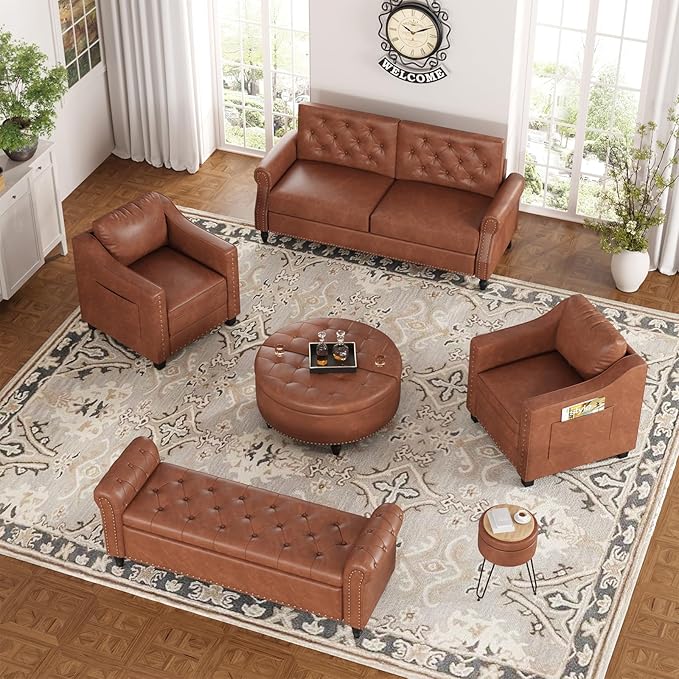 Mid Century Modern Accent Chair 30 Inches PU Leather Armchairs Barrel Chair Living Room Chairs Club Chair with Cushion Reading Chair for Bedroom Apartment Reading Room Brown