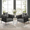 Furnilving Comfy Bedroom Chairs Set of 2 Reading Chair for Living Room Large Modern Accent Chairs with Pillow Metal Frame Chairs Upholstered Bedroom Armchair Side Chair Soft Cushion Corduroy Grey