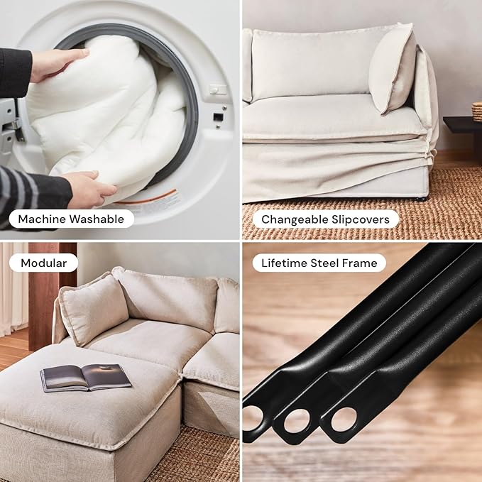 Anabei Slipcover Only - Modular Washable 2-Seater Sectional in Eggshell
