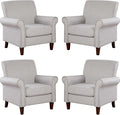 Prilinex Upholstered Living Room Chair Set of 4 - Large Comfy Fabric Accent Chair Single Sofa with Cushion Rolled Armrest &amp Nailhead Trim Mid Century Modern Armchair for Bedroom Office Grey
