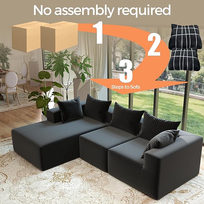 108Modern Sectional SofaModular Convertible L-Shape SofasUpholstered Couches with Deep SeatPet-Friendly Sponge Sofa for Living Room BedroomSofa bed for small space (Black Left Facing Chaise)