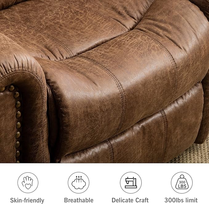 ANJ Electric Power Recliner Set of 2 Breathable Bonded Leather Reclining Chair Classic Home Theater Recliners Seating W/USB Port Electric Recliner Chairs for Living Room (Nut Brown)