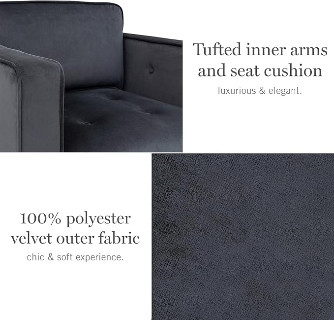 Martha Stewart Modern Button Tufted Velvet Swivel Chairs for Living Room 360 Degree Metal Base Stand Pipped Upholstered Bedroom Swivel Accent Chair Fully Assembled Chair - Gray Madrid