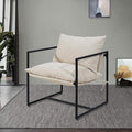 Kromax Sling Accent Chair Cozy Living Room Chairs Square Metal Frame Upholstered Soft Cushion Sponge 28 x28“x32 Easy Assembly Beige