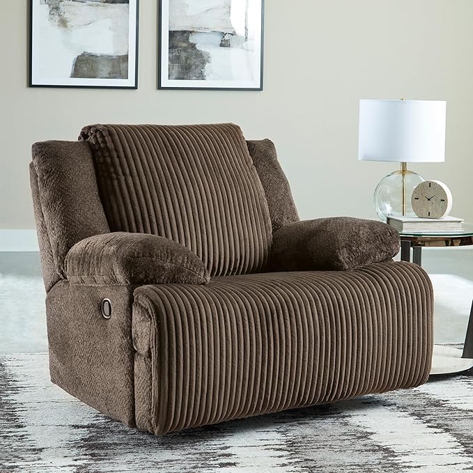 Signature Design by Ashley Top Tier Rocker Recliner Pull Tab Recliner Fabric Upholstery Attached Foam Cushions 50 W x 40 D x 41 H Dark Brown