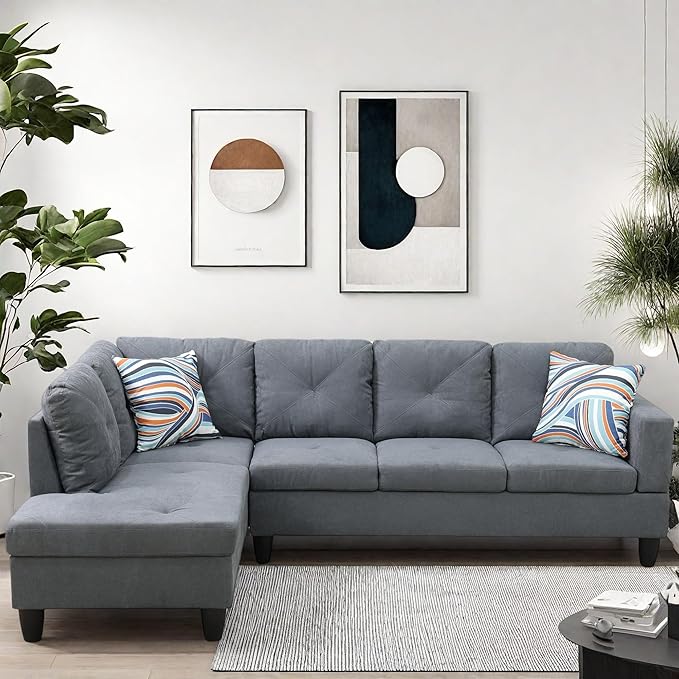 L Shaped Couch Modular Sectional Sofa with Chaise Modern Modular Sofas Furniture Sofa Couches for Living Room/Apartment/Office/Bedroom Dark Grey