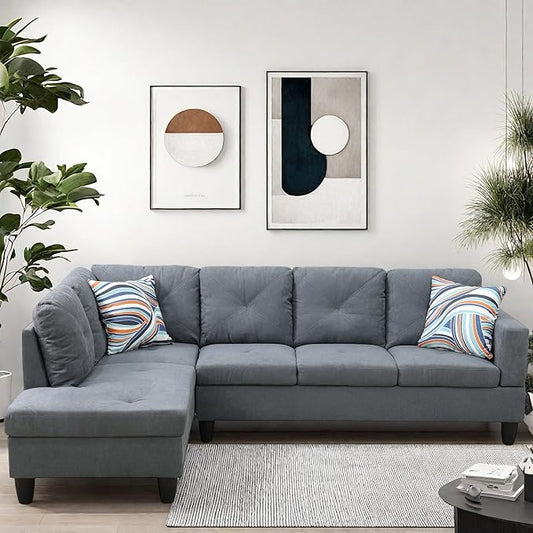 L Shaped Couch Modular Sectional Sofa with Chaise Modern Modular Sofas Furniture Sofa Couches for Living Room/Apartment/Office/Bedroom Dark Grey