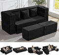 Folding Sofa Bed 78.7”Full-Length Floor Sleeper Couch Full Size Folding Sofa Bed with 2 Ottomans 3-in-1 Convertible Foam Futon No Assembly Sleeper Couch for Living Room Bedroom Small Space Black