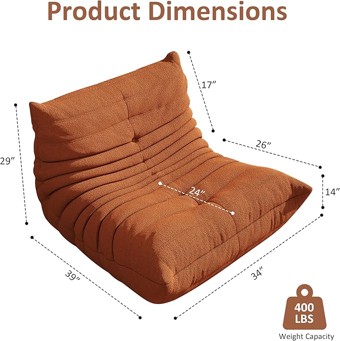 Bean Bag Chairs for Adults Floor Gaming Bean Bag Chair Memory Foam BeanBag Chair Bean Bag Sofa with Filler Faux Fur Fireside Beanbags Lazy Sofa for HomeApartment or Gaming Venue (Orange Single)