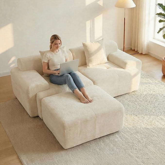 83.5 Modular Sectional Sofa Luxury 32.6 Deep Seat Cozy Cloud Couch L-Shaped Boneless Couches for Living Room Apartment Bedroom No Assembly Required(Beige) | 17 Thickened Seat Super Soft Seat