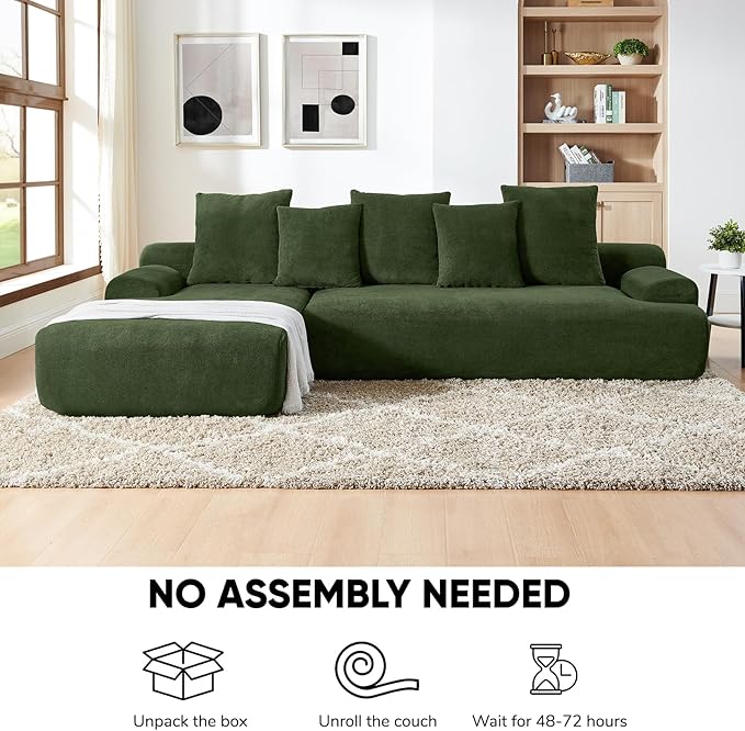 JOYBASE 110 Modular Sectional L-Shaped Cloud Couch Minimalist 4 Seat Couch with Deep Seat Left Facing Chaise for Living Room Office No Assembly Required (Green)