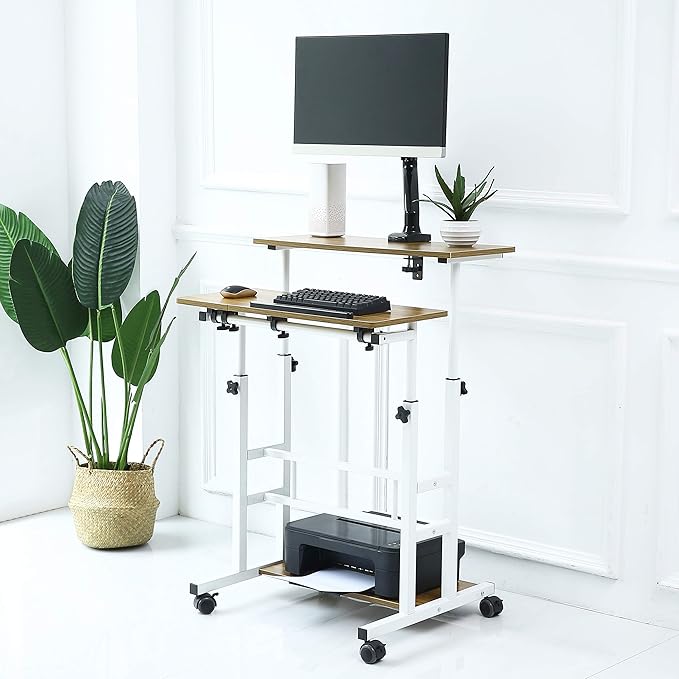 UNICOO Portable Standing Desk on Wheels Height Adjustable Mobile Workstation Versatile for Home Office Rolling Sit to Stand Design Ergonomic - (U101-AO)