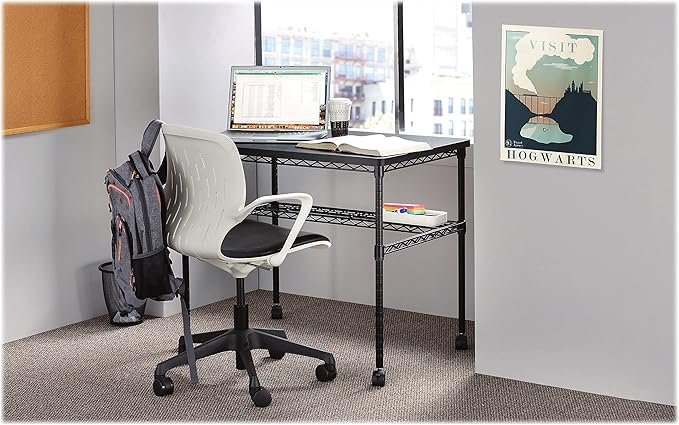 Safco 5203BL Mobile Home Office Kitchen &amp Garage Wire Desk Steel Frame Multi-Use Melamine Top Wheeled or Stationary Base Great for Apartments and Dorms Black