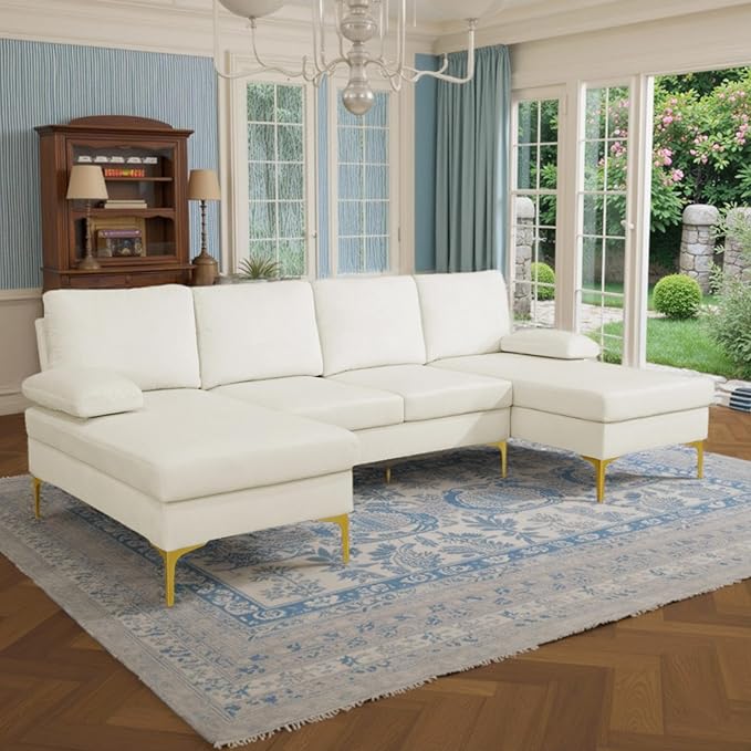99.5 Modular Sectional Sofa U Shaped Sectional Comfy Couch for Living Room Convertible Modular Sofa Couch with Two Chaises High Supportive &amp Soft Sponge White
