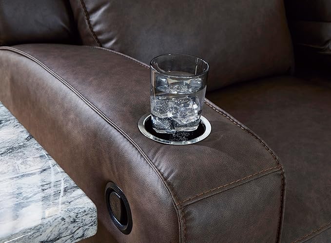 Signature Design by Ashley Lavenhorne Contemporary Faux Leather Upholstered Manual Rocker Recliner with 2 Cup Holders Dark Brown