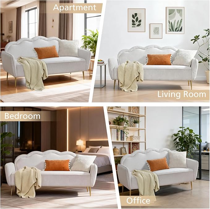 VELOCAVA 67 Loveseat Sofa Modern 2-Seater Upholstered Couch with Linen-Textured Fabric Curved Scalloped Back 7.87 Raised Legs for Living Room Apartment or Bedroom Beige