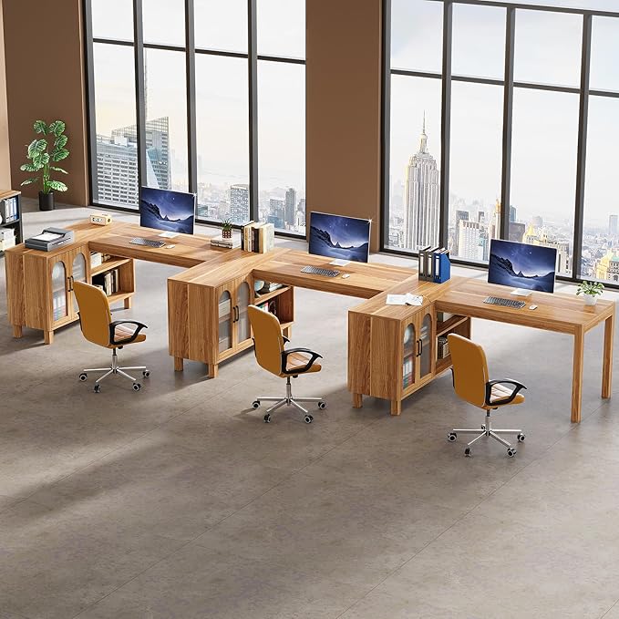 Tribesigns L-Shaped Desk with File Cabinet 59-Inch Executive Office Desk with Storage Shelves Wooden Study Writing Desk Farmhouse Corner Computer Desk for Home Office Rustic Brown