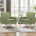 Lohoms Accent Chair Set of 2 Living Room Mid-Century Modern Chair Upholstered Fabric Comfy Club Armchair Pair of Leisure Sofa Chairs for Bedroom Small Apartment Office Green
