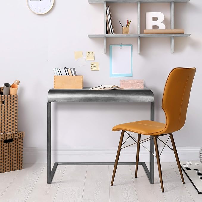 American Art Decor Silver Mobile Portable &amp Compact Home Office C-Shaped Desk
