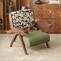 Accent Chair Mid Century Modern Chair Velvet Upholstered Lounge Arm Chair with Solid Wood Cozy Reading Chair for Living Room Bedroom Balcony (Feather Print Single Chair)
