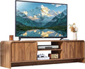 BERRYMERRY 63'' TV Stand for Up to 75 TVsMCM TV Console Table with Big Arched HandleTelevision Stands Entertainment Media Center with Sliding Door for Living Room Bedroom (Walnut)
