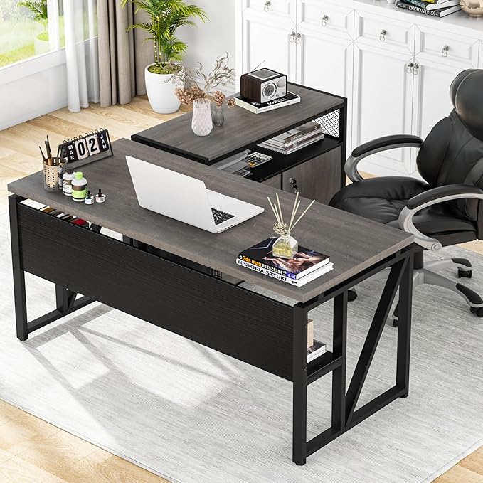 Tribesigns Modern File Cabinet with Drawers for Letter-Sized File and Door Lockable lateral Filing Cabinet Printer Stand with Storage Shelves and with Rolling Caster for Home Office (Gray)
