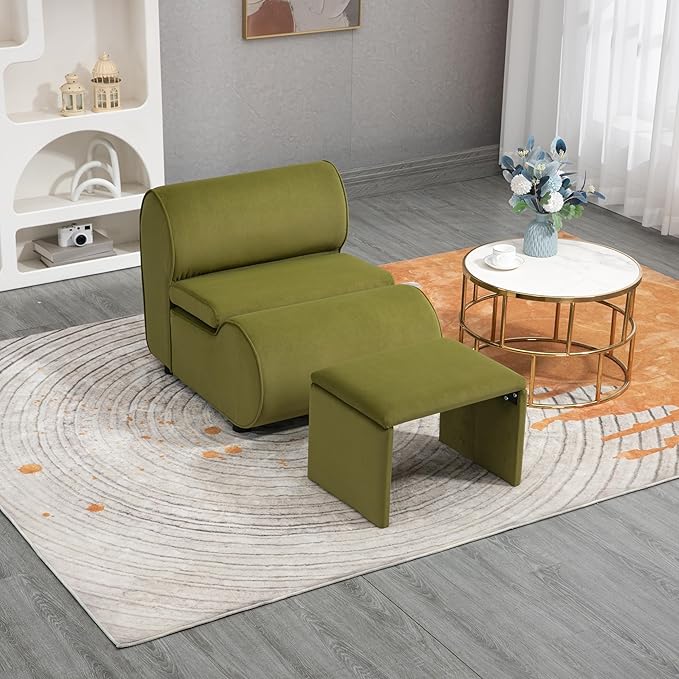 House Hold Accent Chair with Ottoman Cushioned deep seat no armrest Accent Single Lazy Chair for Living Room