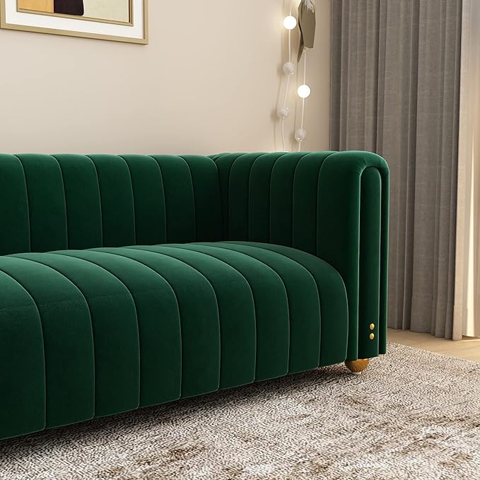 Green Velvet Couch Sofa Loveseat 81.3 Wide Mid Century Modern Couch Small Spaces Love Seat Tufted Chesterfield Velvet Sofa Futon with Gold Leg Comfy 3 Seat Extra Deep Sofas Couches for Living Room