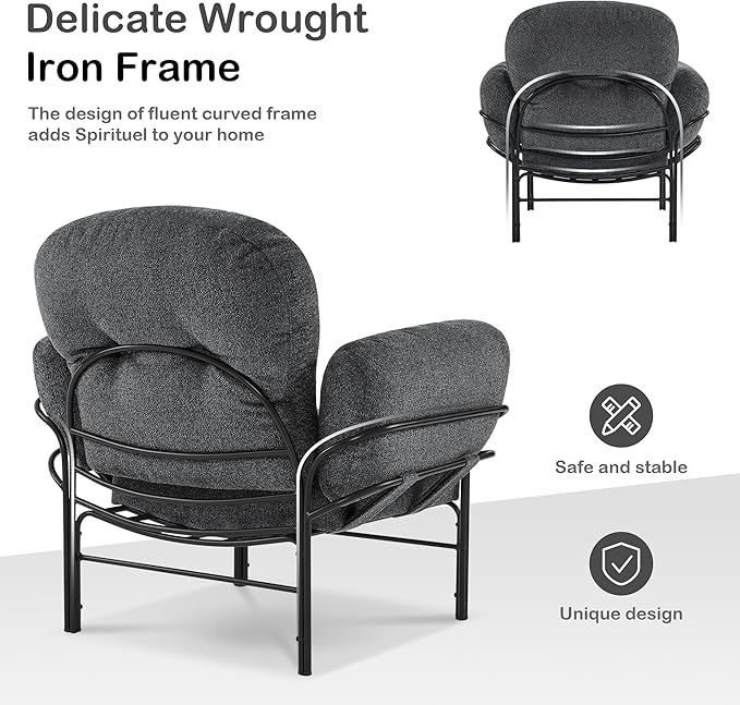 MCombo Modern Accent Chair with Ottoman Chenille Upholstered Leisure Sofa Chair for Small Space Living Room &amp Bedroom 4071 (Grey)