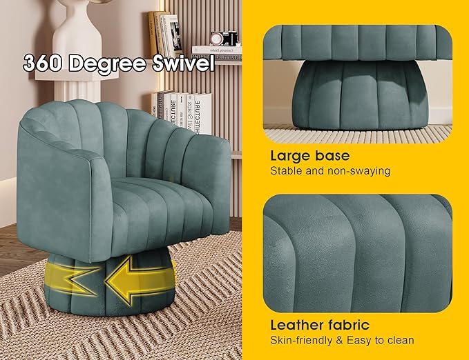 Modern 360 Degree Leather Swivel Cuddle Barrel Accent Sofa Chairs Round Armchairs with Wide Upholstered Leather Reading Chair for Living Room Bedroom Office Waiting Rooms (Navy)
