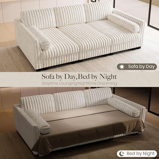 Belffin Plush Corduory Sectional Sleeper Sofa with Wide Deep Seat Modular Sectional Cloud Couches for Living Room. Beige Couch
