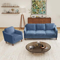 Kingfun Living Room Furniture Sets 3 Seater Couch and Armchair Mid Century Modern Sofa Set Chenille Couch with Solid Wood Frame for Living Room &amp Bedroom Light Blue