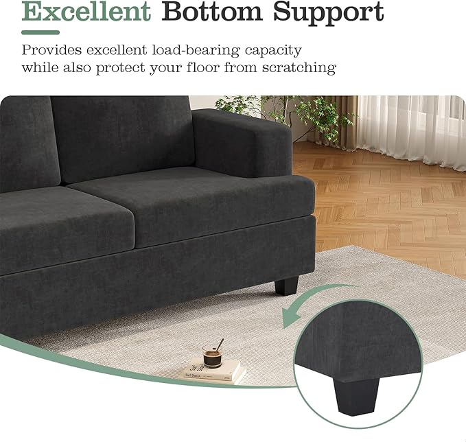 Apicizon 63 Cloud Sofa Loveseat Sofas Comfy Loveseat Couch for Bedroom Living Room Black Couch Sofa with Removable Cushions Chenille