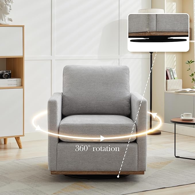 Aoiy &amp Wifon 30.7 W Swivel Accent Chair Set of 2 Mid Century Modern Swivel Chairs for Living Room Comfy Small Accent Chair Wavy Chenille Light Gray