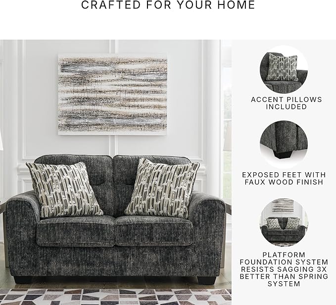 Signature Design by Ashley Lonoke Modern Loveseat with 2 Accent Pillows Gray