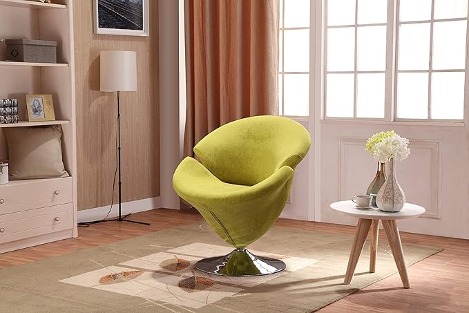 Manhattan Comfort Tulip Swivel Accent Chair Set of 2 with 360° Turn Modern Flower Inspired Design Soft Velvet Upholstery Polished Chrome Base No Assembly Required 300 Lbs Capacity Green