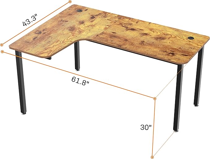 It's_Organized L-Shaped Computer Desk 61 Corner Computer Desk Office Study Writing Desk Home Gaming Desk with Large Mouse Pad &amp Cable Management Space-Saving Easy Assembly Rustic Brown/Left