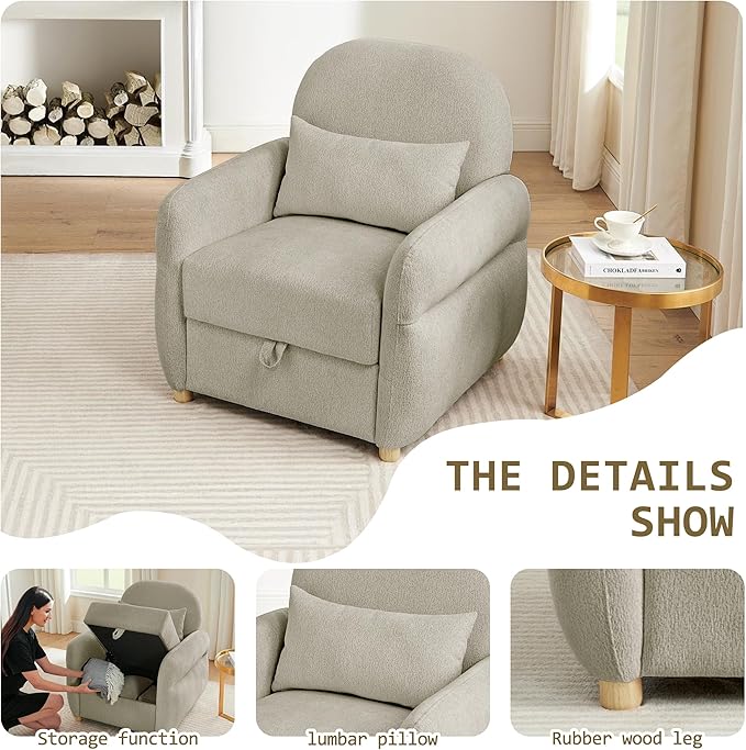 Accent Chairs Set of 2 Living Room Chairs in Chenille Fabric Modern Reading Chair with Storage Function for Living Room Apartment and Compact Spaces (Grey)