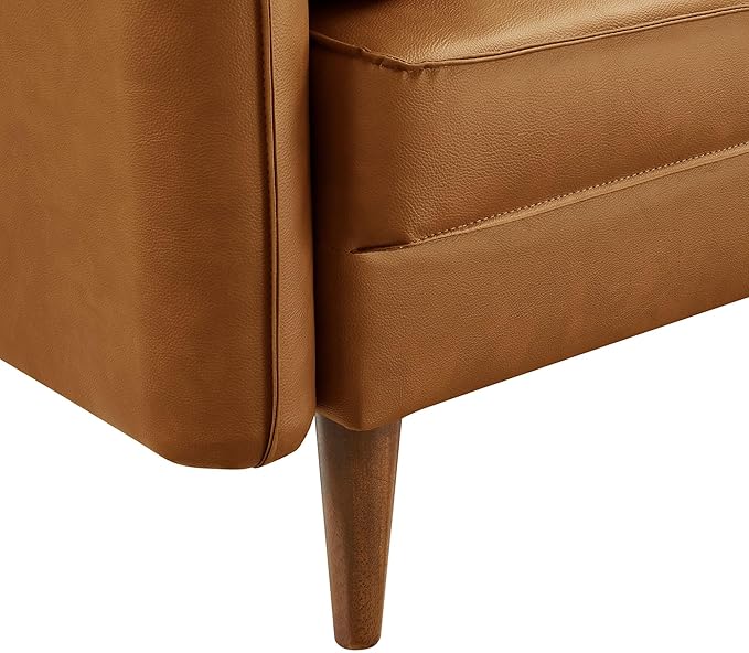Modway Revive 72 Inch Faux Leather Sofa in Tan – 3 Seater PU Leather Couch with Cozy Wide Seats - Mid-Century Modern Upholstered Sofa for Living Room or Office