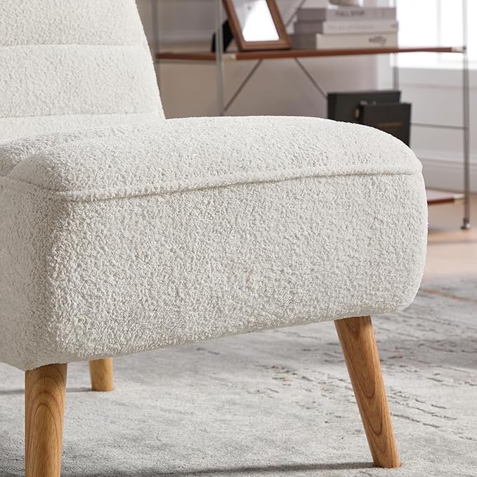 GDFStudio 24.4 Wide Modern Accent Chair Armless Upholstered Lounge Chair with Chenille Fabric &amp Rubber Wood Legs Compact Space-Saving Design for Living Room Bedroom Office - Ivory