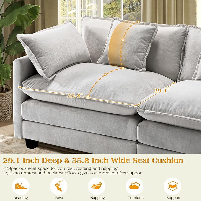 149.2 Modular Sectional SofaL Shaped Couch for Living RoomModern Deep Seat Sofa 4 Seater Chenille Fabric Comfy Cloud Couches with Throw Pillows &amp Movable Ottoman