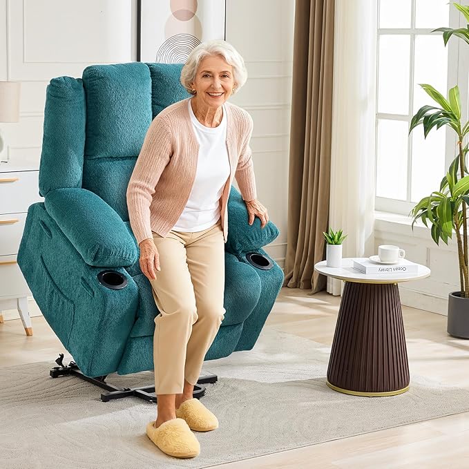 Oversized Power Lift Recliner Chair for Elderly 135° Lay Flat Electric Recliner with Massage &amp Heat Stand Assist Lift Chair with 2 Cup Holders for Living RoomBlue