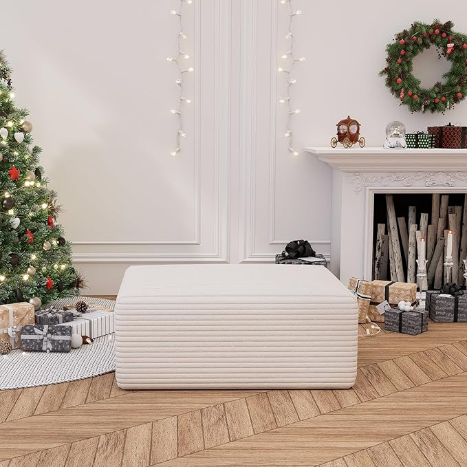 Modular Cloud Couch Sectional Deep Seat No-Bone Corduroy Sofa with Ottoman Oversized Comfy Modular Sofa for Living Room Bedroom Apartment No Assembly Flexible Layout (White Ottoman)