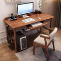 Solid Wood Office Desk with Keyboard Tray Writing Desk with Drawers and BookshelfModern Home Office Desk Study Writing PC Table Workstation for Small Spaces(90x60x75cm(35x24x30inch) Walnut)