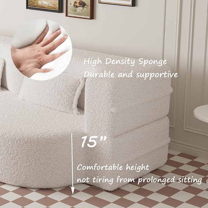 Newfun 78 Convertible Sofa Bed 2 in 1 Folding Couch Bed Futon Sofa Bed with Two Pillows Loveseat Sofa for Living Room Bedroom Lounge Compressed Modern Sofa No Assembly Required (Beige)