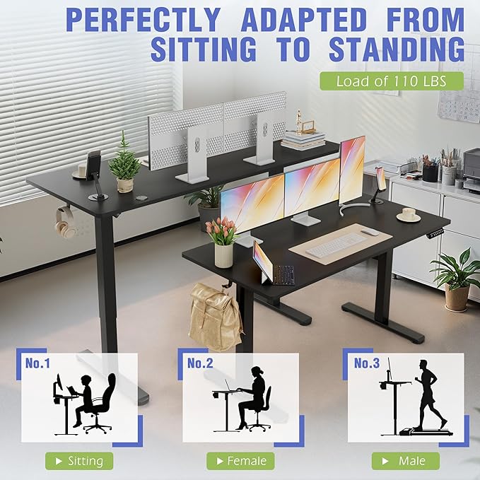 Homall Electric Standing Desk Height Adjustable Stand up Desk with Headphone Hook and USB Port Home Office Computer Desks with Splice Board