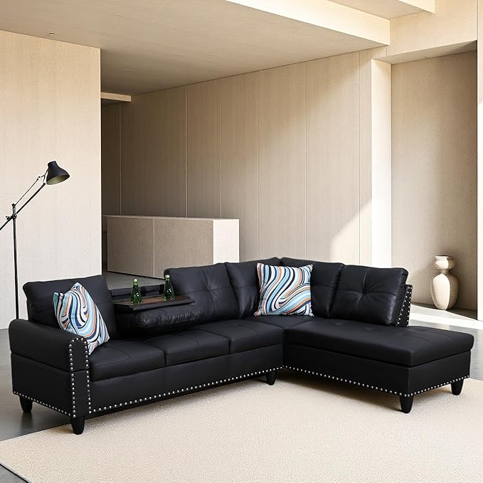 Sectional Couches for Living Room Convertible 4 Seat Modular Sectional Sofa Set for Living Room L Shaped Couch Modern Sofas for Apartment/Office Black