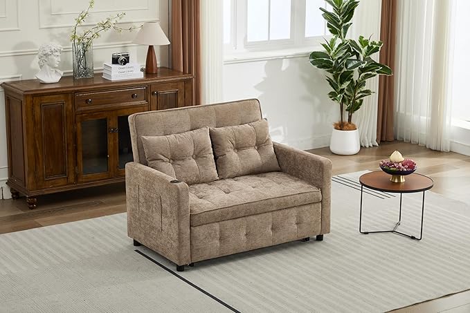 KEIKI 46 Sleeper Sofa Bed 3-in-1 Convertible Sofa Chair with Pullout Bed Loveseat with Adjustable Backrest and Side Pocket for Living Room Dorm Apartment Came